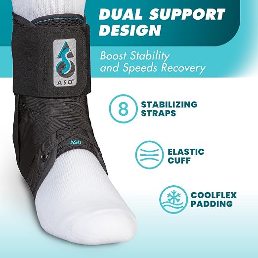 Med Spec ASO Ankle Stabilizer Lace Up Ankle Brace Sprain Support Black, XS | Ankle Brace for Sprains, Instability, Bilateral Orthopedic Support, Sports Injury Recovery, Men, Women, Teens & Kids. 264011