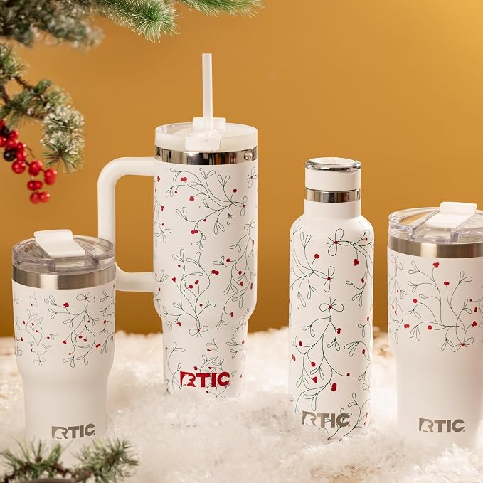 RTIC 20oz Journey Water Bottle Ceramic Lined Metal Stainless Steel Vacuum Insulated, BPA Free, Reusable, for Water, Hot and Cold Drinks, Travel, Sports, Camping, Mistletoe