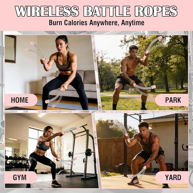 2PCS Portable Ropeless Battle Ropes with Adjustable Weight Rings | Cordless Battle Rope for Home Gym, HIIT Workout, Low-Impact Cardio, Strength Training, Fitness Equipment for Women & Men