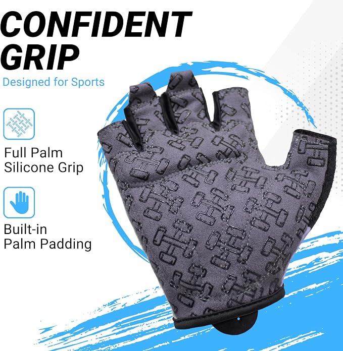 Workout Gloves for Women Men, Full Palm Silicone Grip, Padded Half Finger Gloves for Gym, Weight Lifting, Cycling