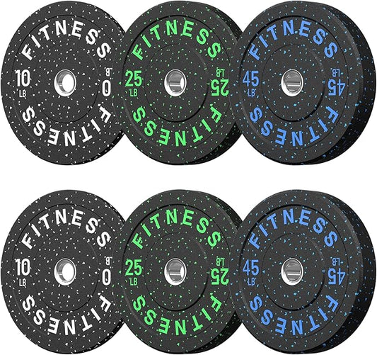 HANDBODE 2-Inch High-Bounce Bumper Plates, Olympic Weight Set, 10-650 lb | Barbell Weight Plates Set for Home Gym, Colored Weights Rubber Strength Training Plate for Weight Lifting