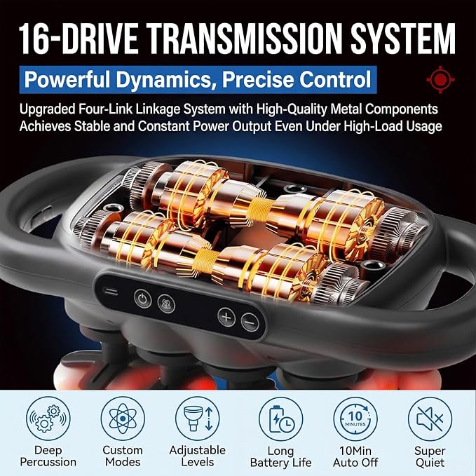 16-Head Massage Gun Deep Tissue for Pain Relief Gym Home Use | 9 Speeds & 9 Models Electric Percussion Muscle Massager Relaxation for Back, Neck, Shoulders, Legs, Feet