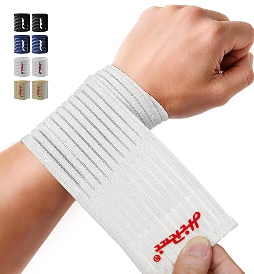 HiRui 2-Pack High-Elastic Wrist Support Straps Wrist Compression Bandage - Wrist Wraps Wristbands for Carpal Tunnel Arthritis Tendonitis Weightlifting Tennis Basketball - Breathable Soft (White)
