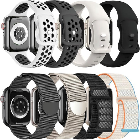 8 Pack Compatible with Apple Watch Band 42mm 40mm 41mm 38mm for Women Men,Breathable Sport+Milanese Loop+Nylon Sport loop Band for iWatch Series 11/10/9/8/7/6/5/4/3,SE 3 2 1