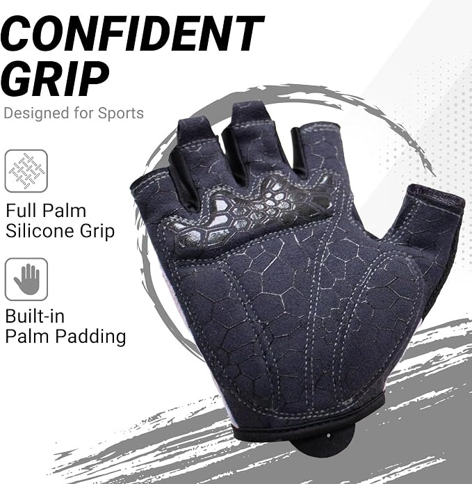 Workout Gloves for Women Men, Full Palm Silicone Grip, Padded Half Finger Gloves for Gym, Weight Lifting, Cycling