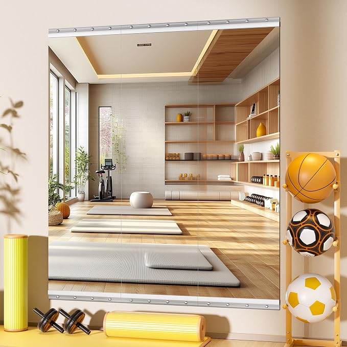 Home Gym Mirror, 55" x 17", 3PCS Large Full Body Mirror for Yoga, Silver Frameless Tempered Glass, Wall-Mounted Wall Mirrors for Home Gym, Workout, Garage, Bedroom, Bathroom, Dance Studio