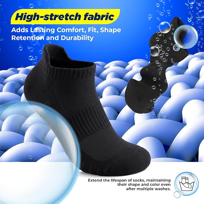 TANSTC Athletic Running Ankle Socks for Men Women, Cushioned Low Cut Sport Tab Socks, 6 Pack