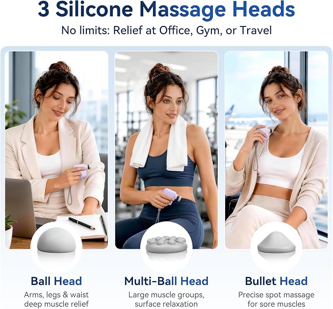 OKACHI GLIYA Mini Portable Massage Gun with 3 Heads All-in-One Storage Case | Small Handheld Muscle Massager with Percussion Deep Tissue,5 Adjustable Modes,Pocket Massage Gun for Travel, Office and Gym