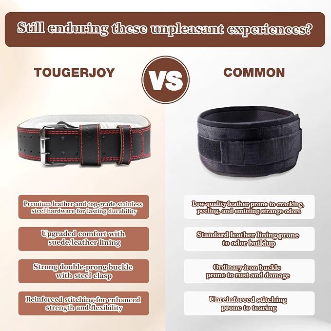 Genuine Leather Weight Lifting Belt for Men Double Prong Power Belt Heavy Duty - Strong, Stabilizing Back Support for Deadlifts, Squats Powerlifting