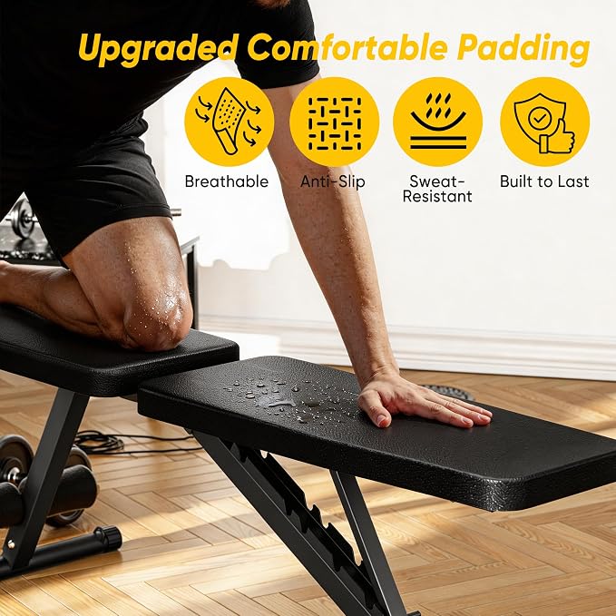 Adjustable Weight Bench for Home Gym, 600LBS Capacity Foldable Workout Bench with 7 Backrest Positions for Full Body Exercise, Compact for Small Spaces, Incline Decline Flat Bench with Quick Adjustment & Easy Folding