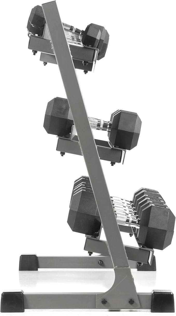 XMARK Dumbbell Set with Rack, Weights Dumbbells, Multiple Free Weights and Horizontal Storage for Home Gym Strength Training, Storage Rack Color Options