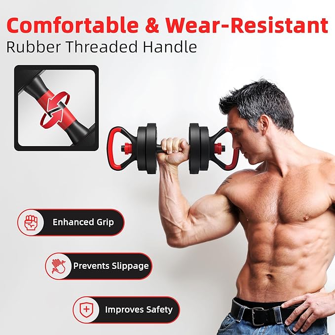 Fitvids Adjustable Dumbbell Set, 40/60LBS Free Weight Set, Multi-Functional Portable Changeable Dumbbell Barbell Kettlebell Set for Home, Multiple Style