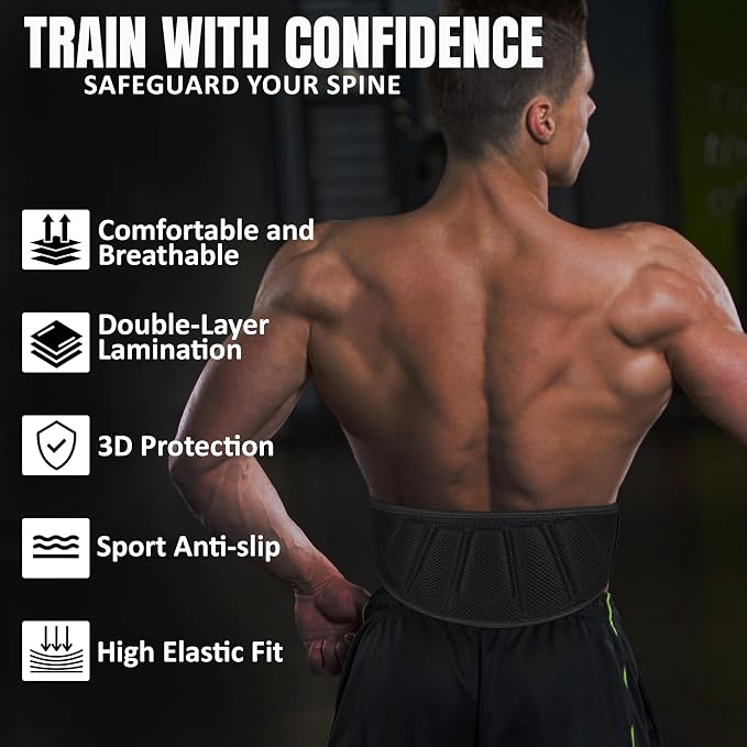 6" Auto lock Breathable Weightlifting Belt, Weight Lifting Back Support, Workout Back Support for Lifting, Fitness, Cross Training and Powerlifting. Gym Belt for Squats, Deadlift for Men & Women