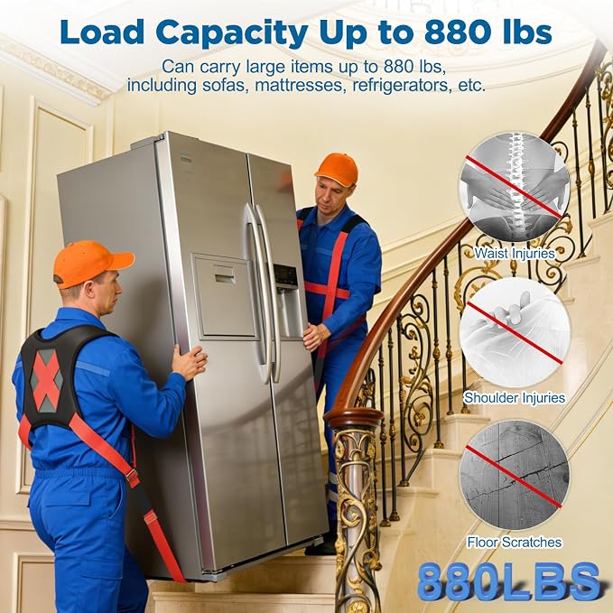 NOCOEX Moving Straps for Lifting 2-Person: Shoulder Lifting & Moving System | Padded Back Support Shoulder Forearm Mode 2 Mover Carry Furniture Appliance Mattresses Heavy Duty 880lbs, 63-134in Adjustable