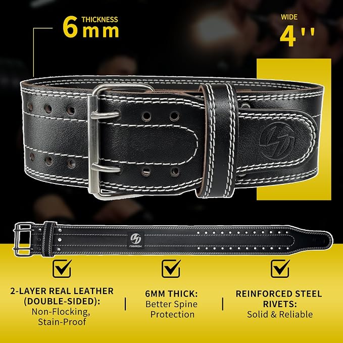 Genuine Leather Weightlifting Belt (6mm Thick) – Unisex Exercise Belt for Strength Training, Weight Lifting, Squats, with Waist Support | Adjustable Design, Suitable for Various Workouts