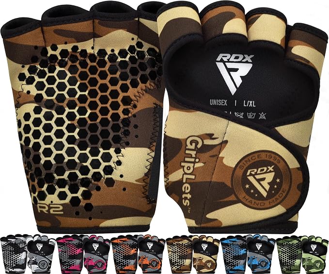 RDX Weight Lifting Gloves Grips, Gym Fitness Workout, Anti Slip Ventilated Open Back Gripper, Strength Training HIIT Exercise Deadlift, Men Women Cycling Rowing Climbing Hanging Pull Ups Gymnastics