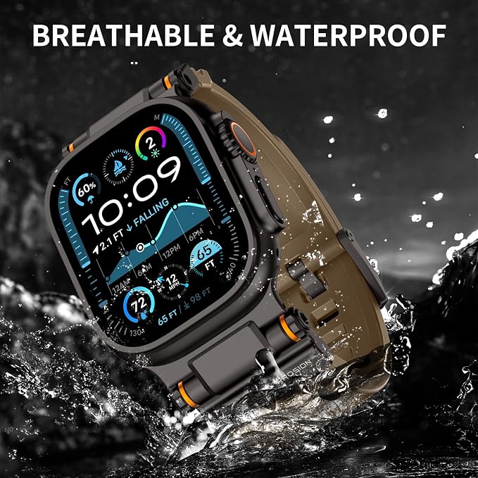 Band Compatible with Apple Watch Ultra 3/2/1 Band 49/46/45/44mm | Metal Connector with Silicone Rugged Strap for iWatch Ultra Series 11/10/9/8/7/6/SE3/SE2/SE/5/4/3/2/1, Desert Tan/Black
