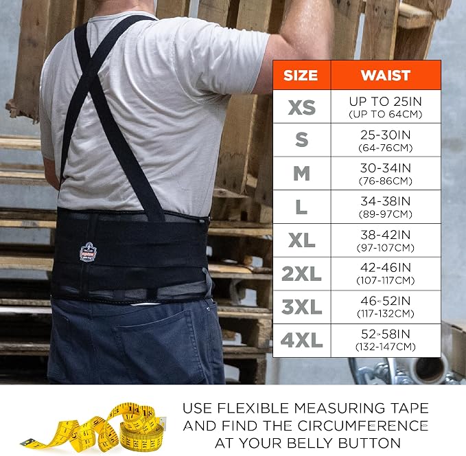 Ergodyne ProFlex 1100SF Back Support Brace, 8" Spandex Belt, Patented Stays Provide Added Support, 4XL