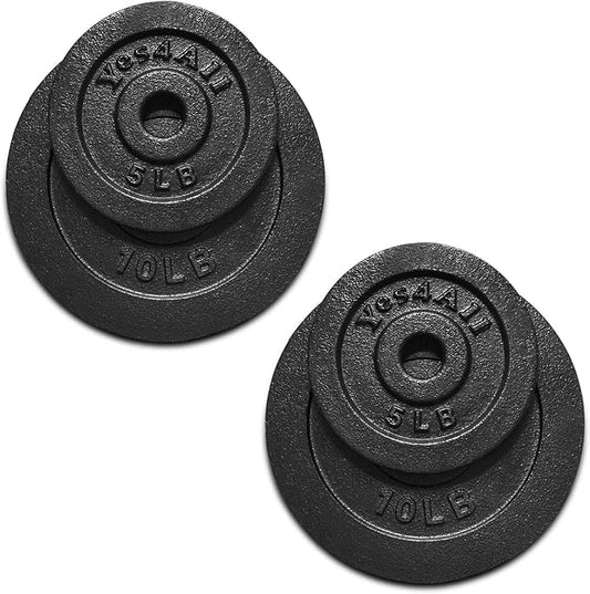 Yes4All Cast Iron Weight Plates, 1.15-Inch Standard Hole Weight Plate Set of 4 & 8, Fits Dumbbell Handles for Strength Training, Weightlifting & Home Gym Workouts