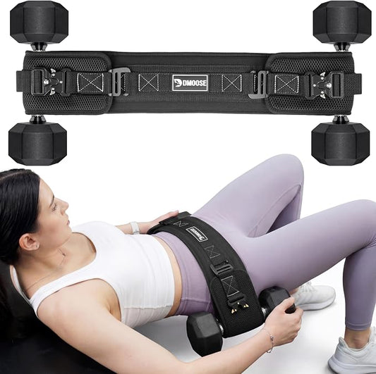 DMoose Fitness Hip Thrust Belt - Dual-Strap Glute Builder for Dumbbells, Plates, Kettlebells (Supports up to 700 lbs) - Comfortable Padded Booty Belt for Home & Gym