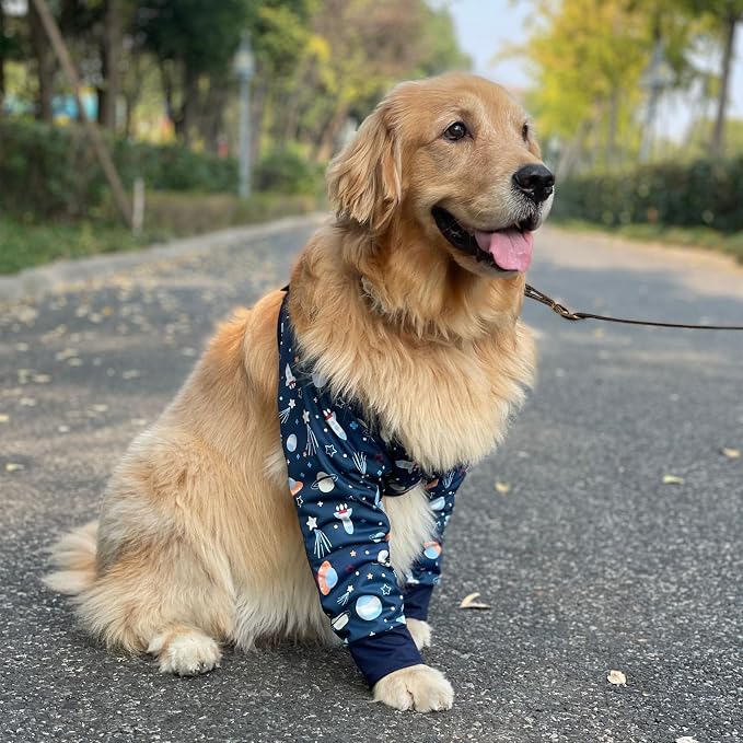 HDKUW Dog Elbow Protector for Calluses, Dog Joint Recovery Sleeve for Prevent Licking Wound, Elbow Sleeves with Mesh Pad for Medium Large Dogs (3XL, Universe)