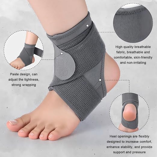 Honoson 2 Pcs Ankle Brace Kid Ankle Support Youth Neoprene Lace up Compression Sleeve Foot Brace Stabilizer with Adjustable Strap for Sport Sprained Plantar Fasciitis Achilles Tendonitis(Grey,M)