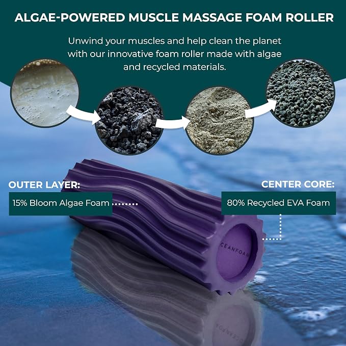 Oceanfoam Ripple Travel Foam Roller (11" x 3.35") Firm Mini Foam Roller for Physical Therapy, Deep Tissue Massage, Back Pain - High Density, Ergonomic Wave Textured - Yoga, Pilates, Exercise (Purple)