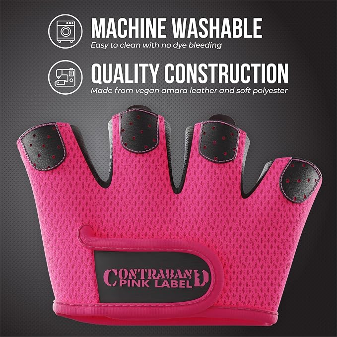 Contraband Pink Label 5537 Womens Micro Weight Lifting Gloves w/Grip-Lock Silicone Padding (Pair) - Minimalist Half Gloves - Apple Watch Friendly