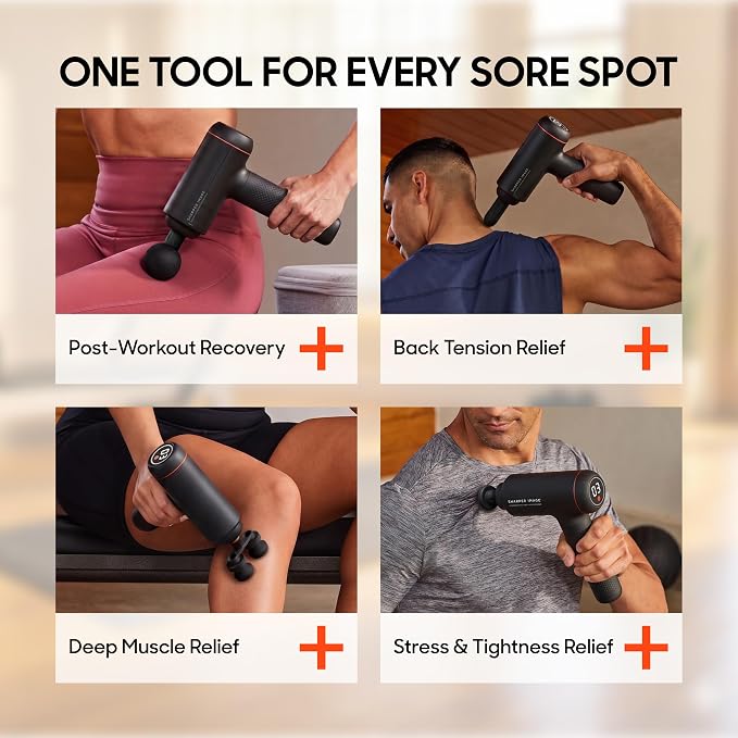 Sharper Image PowerBoost Max Massage Gun [2026 Version] Anti-Stall Deep Tissue Percussion Massager| 7 Speeds| Workout Muscle Recovery| Pain Relief| Back & Shoulder Massage Tool| Gifts for Men Women