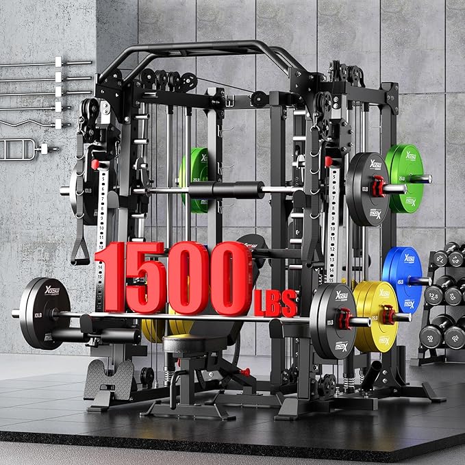 Multi-Purpose Squat Rack,Smith Machine Weight Rack Set with Cable Crossover System, Home Gym Power Racks, Power Racks and Packages