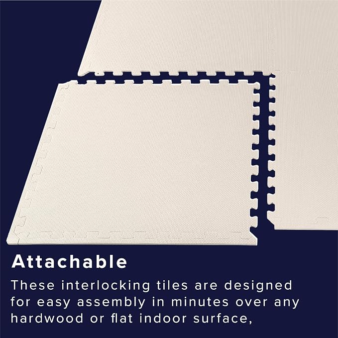 We Sell Mats 1/2" Thick Multipurpose EVA Foam Exercise Floor Mat, Interlocking Tiles, Anti-Fatigue for Home or Gym, 24 in x 24 in, 12 Tiles, Cream