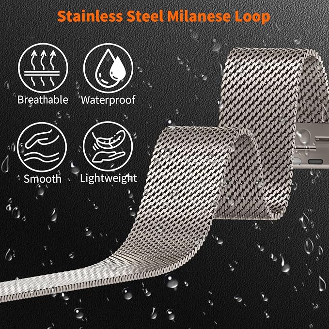 Bands Compatible with Apple Watch Ultra 3/2/1 Band 49/46/45/44mm | Milanese Loop Magnetic Stainless Steel Strap for iWatch Ultra SE 3/2/1 Series 11 10 9 8 7 6 5 4 3 2 1 Men, Titanium