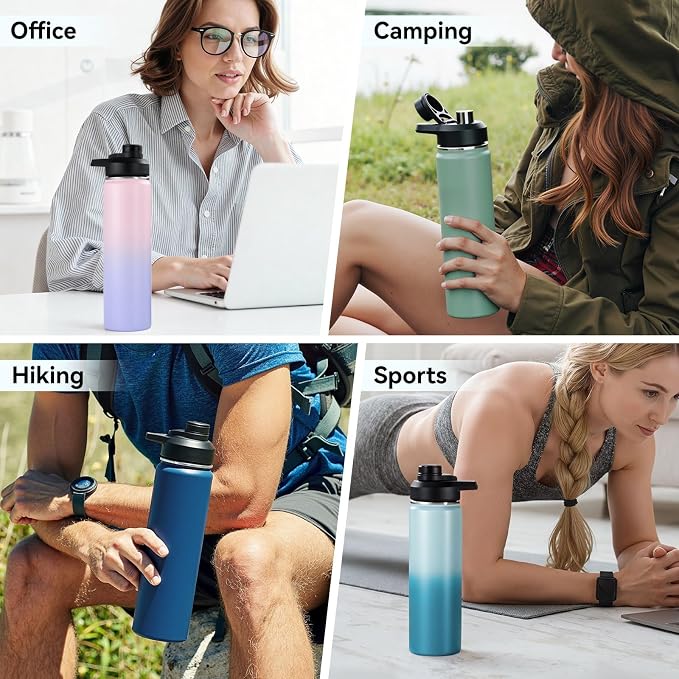 Fijinhom Insulated Water Bottle with Handle, 304 Stainless Steel Water Bottles with Wide Mouth, Double Wall Vacuum Sports Water Bottle, BPA Free, Keep Cold and Hot, 24 Ounces, Coastal Fade
