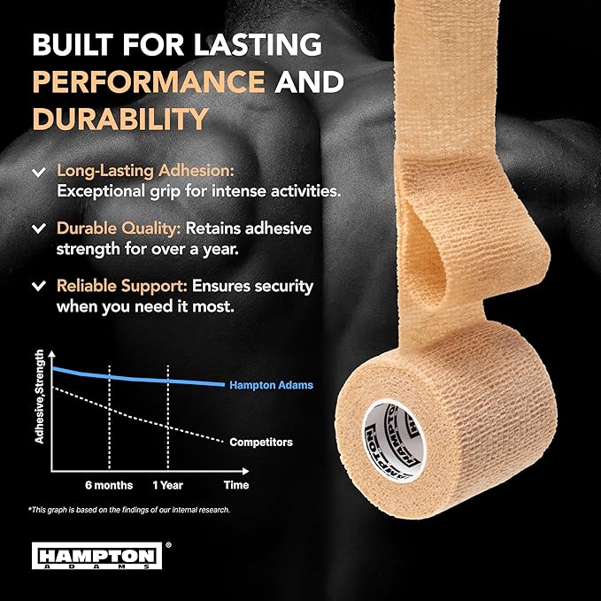 Hampton Adams Self Adhesive Bandage Wrap, Pet Safe, Cohesive Hold | 14 Pack, 15 ft Rolls, Breathable Elastic, No Clips Needed, for Sports Injuries Ankle Knee & Wrist Sprains, Vet Safe