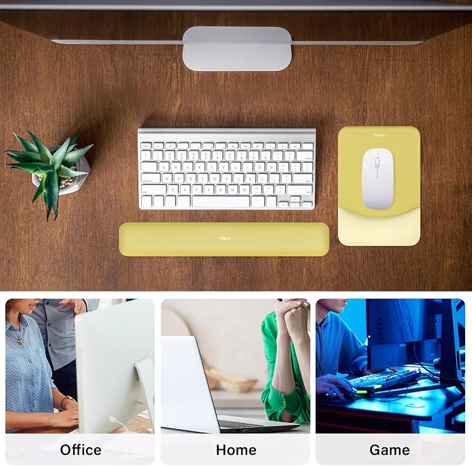 MOSISO Wrist Rest Support Mouse Pad & Keyboard Set, Yellow | Rectangular Ergonomic Mousepad, Non-Slip Base, Home/Office Pain Relief & Easy Typing, Neoprene Cloth & Raised Silicone Lining