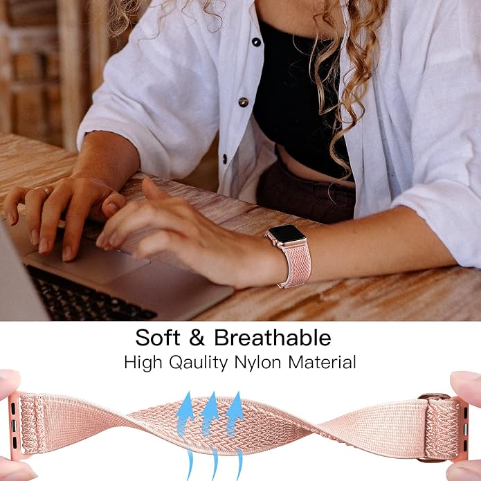 Lerobo Stretchy Nylon Solo Loop Band, Compatible with Apple Watch Series 11 10 9 8 7 6 5 4 3 SE3/2/1 Ultra3/2/1, Adjustable Strap for iwatch Band 44mm 45mm 46mm 49mm 42mm 40mm 41mm 38mm for Women Men