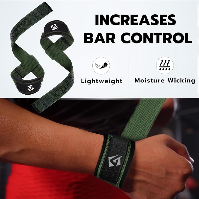 AQF Weight Lifting Straps, Padded Cotton Gym Wrist Straps for Deadlifts | 23" Extra-Long, Heavy-Duty Webbing, 5mm Neoprene Cushioning, Open-Loop Design, Sold as Pair, Ideal for Rows & Pull Workout