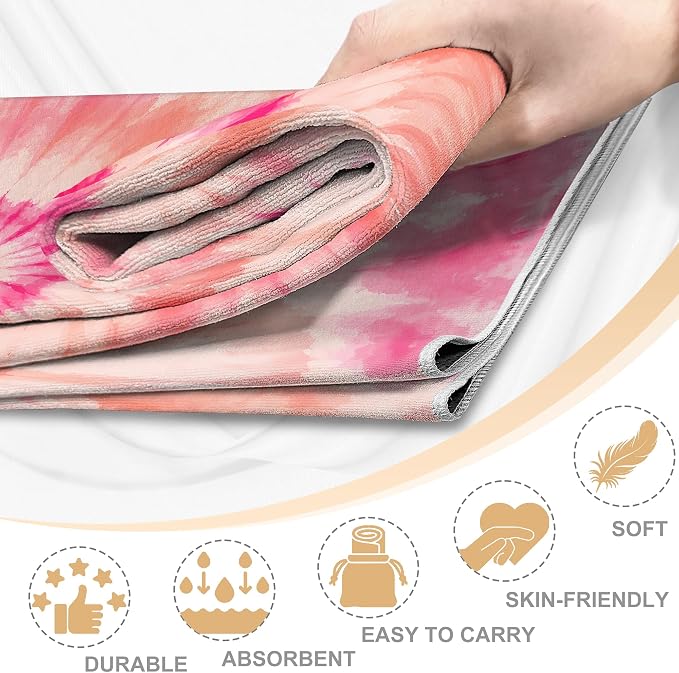 Yoga Mat Towel Non Slip Ultra-Absorbent Hot Yoga Towel, Super Stylish Printed Sweat Hot Yoga Towel, Ideal for Home, Workouts, Pilates, Yoga, 72 x 27in, Orange & Pink Tie Dye