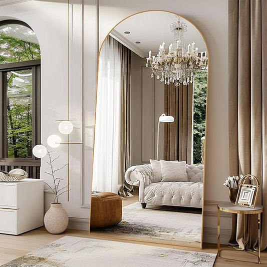 LFT HUIMEI2Y 71"x32" Arch Full Length Mirror, Gold Floor Mirror | Tempered Oversized Mirror Full Body with Aluminum Alloy Frame; Standing, Leaning, or Wall Mount for Bedroom, Living Room