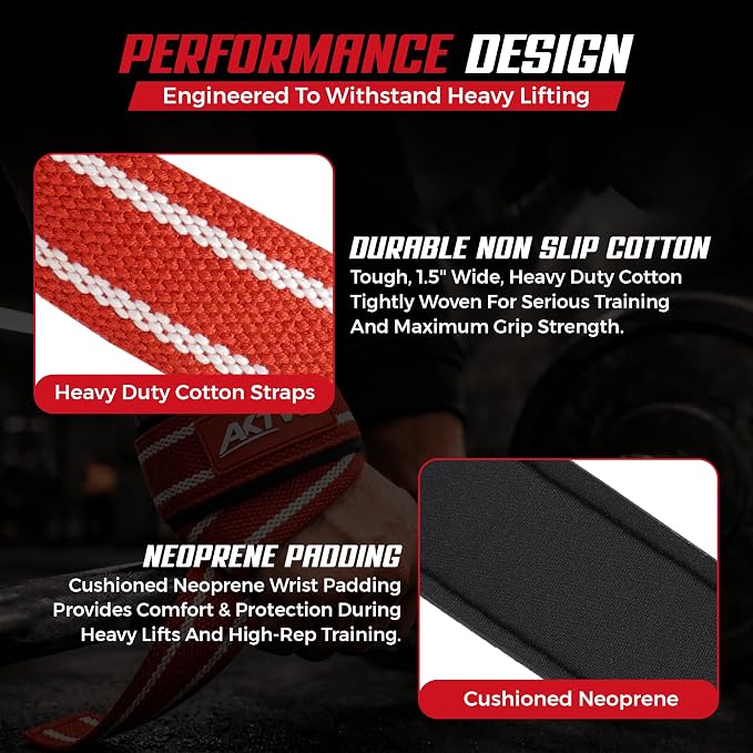 AKTV8 Lifting Straps for Deadlifts, 23 inch 4mm Padded Wrist Straps for Gym | Stronger Grip During Weight Lifting & Powerlifting, Heavy Duty Polyester-Cotton Gym Straps for Pull Ups, Rows & Heavier Lifts