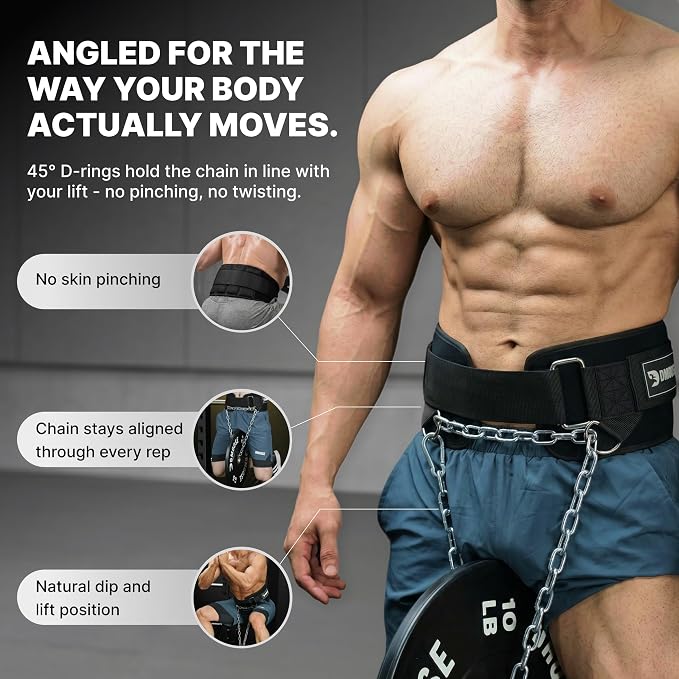 DMoose Fitness Dip Belt for Weight Lifting, Pullup, Squats & Dips - 36" Robust Steel Chain, Comfortable Neoprene Padding Supports 350lbs - Gym Weight Belt for Strength Training Workout & Weightlifting