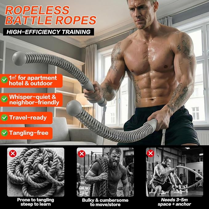 Ropeless Battle Ropes for Home Gym, Portable Cordless Weighted Battle Rope | Storage Bag, Weighted Battle Rope for High Calorie Burn, Men & Women Fitness Equipment, HIIT & Low-Impact Aerobic Training