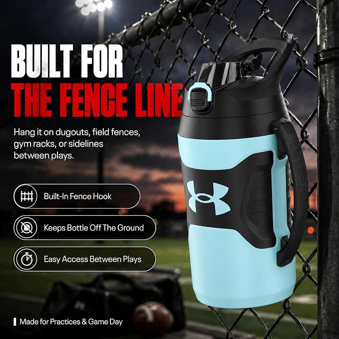 Under Armour Insulated Water Bottle with Handle & Fence Hook, Half Gallon Sports Water Jug, Leak-Resistant & BPA-Free for Baseball, Football & Gym - Breeze Blue/Black, 64oz