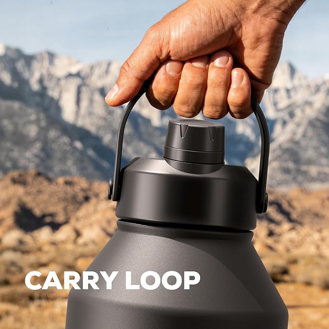 POWCAN 64 oz Insulated Water Bottle for Sports: 2-in-1 Straw & Spout Lid, Leakproof, Carrier Bag, Shoulder Strap, Keep Cold 48H, BPA-Free, Half Gallon Metal Water Jug for Gym, Travel, Gift (Midnight)