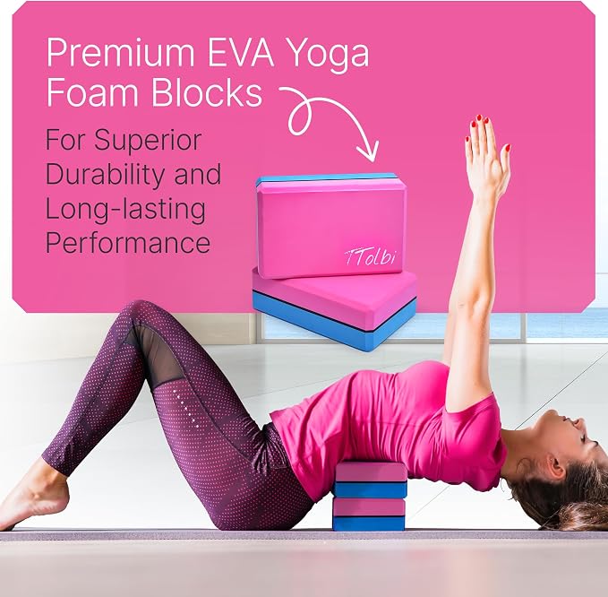 Yoga Blocks 2 Pack with Strap and Guide – Soft Non-Slip EVA Foam Blocks | High-Density Pilates Blocks for Home Workouts, Dance, Ballet, Gymnastics & Stretching Exercise, Dance Accessories and Gifts