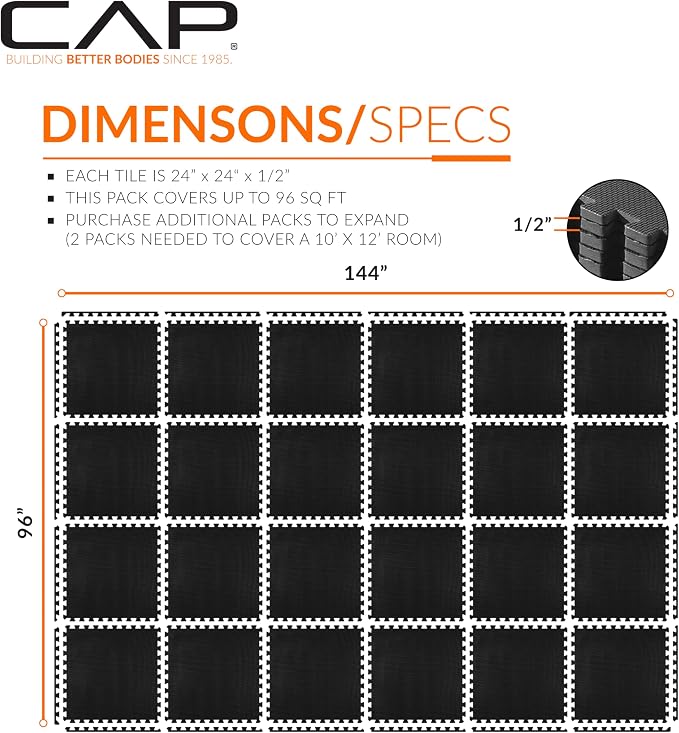 CAP Puzzle Exercise Mats | 1/2” Thick EVA Interlocking Foam Tiles for Home Gym Flooring | Multiple Options