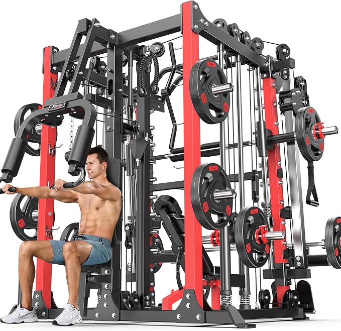 Multi-Purpose Squat Rack,Smith Machine Weight Rack Set with Cable Crossover System, Home Gym Power Racks, Power Racks and Packages