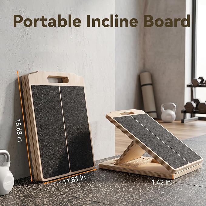 Portable Wooden Slant Board for Calf Stretching Squats Calf Stretcher Pilates Physical Therapy Equipment Adjustable Incline Board for Knees Ankle Heel Feet Leg