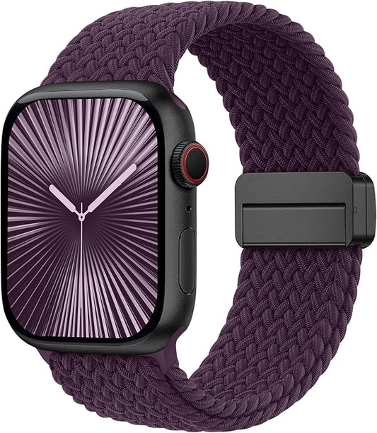 Laffav Braided Stretchy Band Compatible with Apple Watch Bands 42mm 40mm 41mm 38mm 44mm 45mm 46mm 49mm for Women Men, Magnetic Nylon Solo Loop Sport Strap for iWatch Series 11 10 9 8 7 6 5 4 SE Ultra
