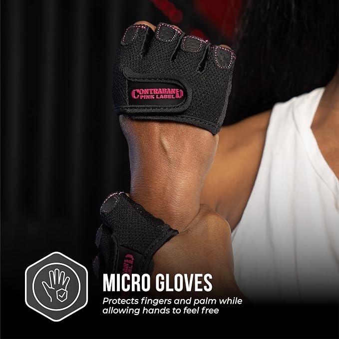 Contraband Pink Label 5537 Womens Micro Weight Lifting Gloves w/Grip-Lock Silicone Padding (Pair) - Minimalist Half Gloves - Apple Watch Friendly